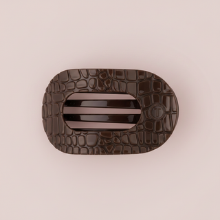 Brown Crocodile Medium Flat Round Hair Clip