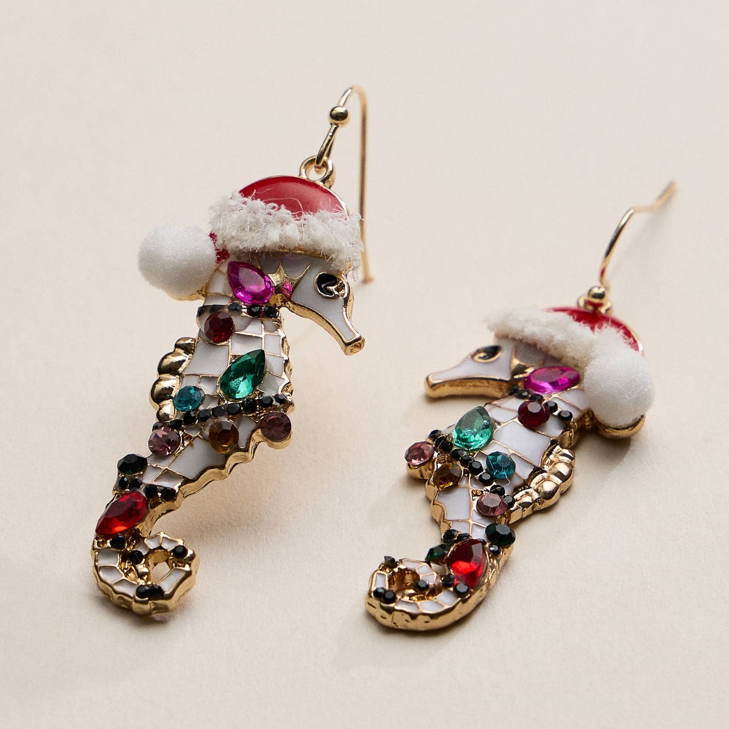 Festive Rhine Stone Seahorse Drop Earrings