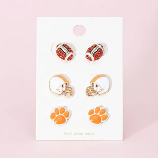 Game Day Football Helmet & Paw Stud Earring Set