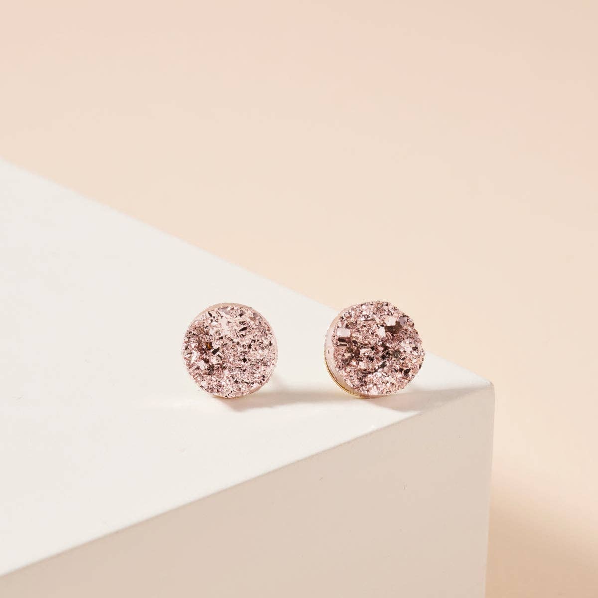 Metallic Druzy Stone Round Stud Earrings