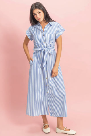 Striped Poplin Shirt Dress