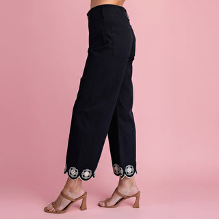High-Waisted Scallop Hem Wide-Leg Pants