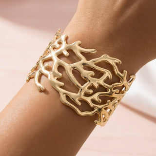 Golden Coral Branch Statement Cuff Bracelet