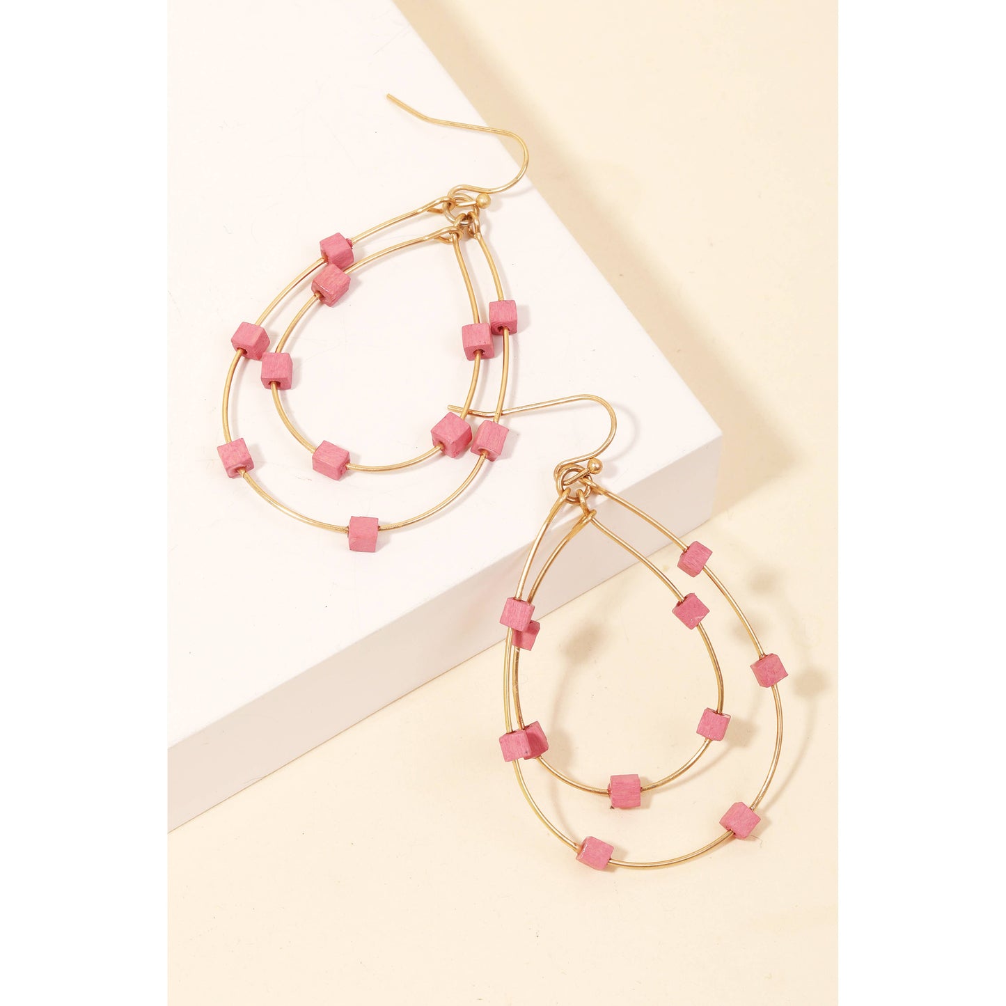 Square Beaded Layered Tear Dangle Earrings