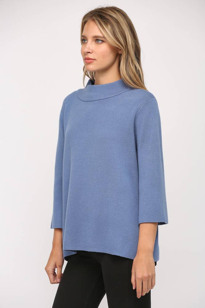 Denim Blue Mock Neck Pull Over Sweater