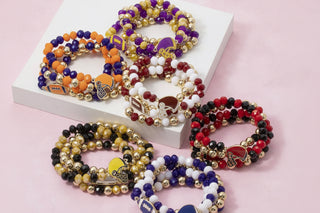 Faceted Crystal Gameday Football Stretch Bracelet Stack