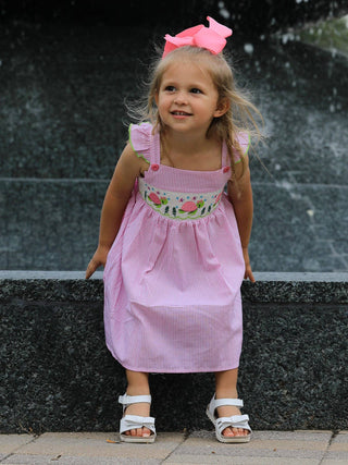 Turtle Smocked Pink Stripe Ruffle Dress