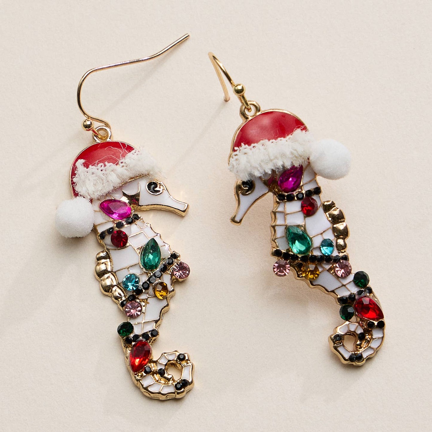 Festive Rhine Stone Seahorse Drop Earrings