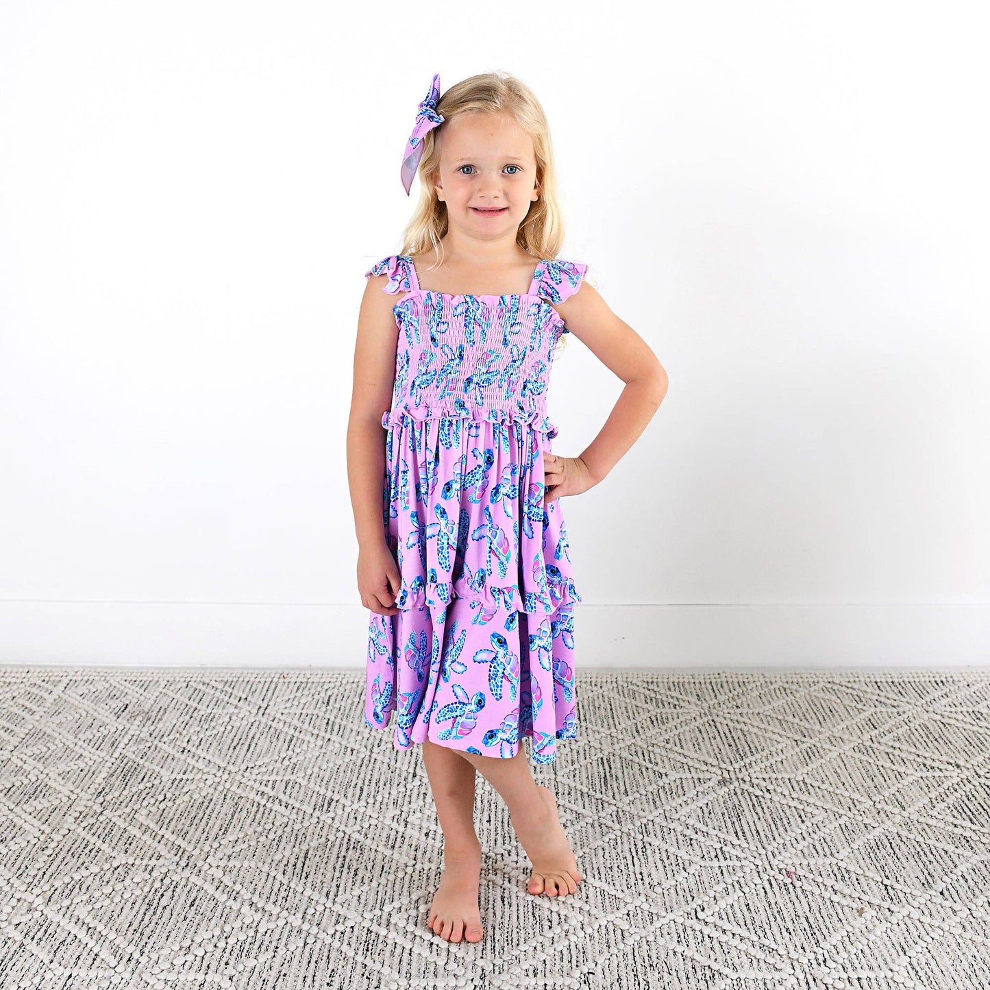 Waverly Sea Turtles Smocked Dress Bamboo Kids Outfit