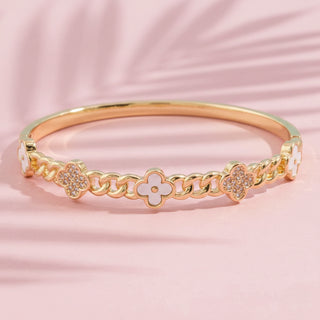 Mother Of Pearl Clover Curb Chain Bangle