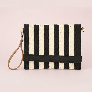 Striped Woven Foldover Wristlet Clutch Crossbody Bag