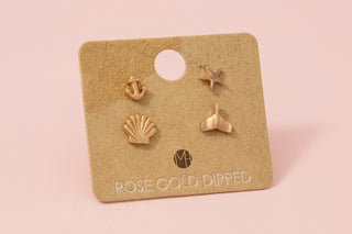 Gold Dipped Mini Sea Life Stud Earrings Set