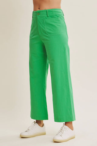 Stretch Cotton Linen High-Waist Ankle Pants