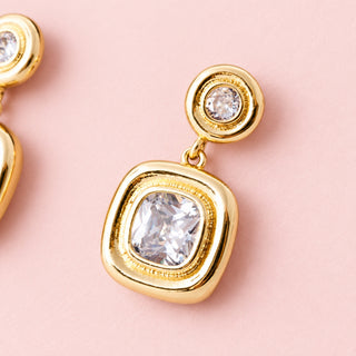 Gold Dipped Cushion Bezel Drop Earrings