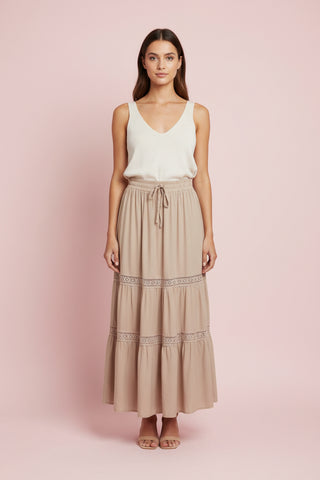 Tiered Crochet Trim Maxi Skirt