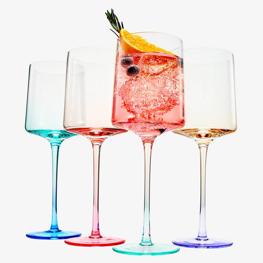 Handblown Set of 4 Colored Two-Toned Crystal Wine Glassware
