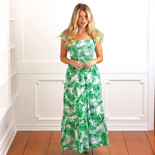 Botanical Smocked Flutter Sleeve Dress