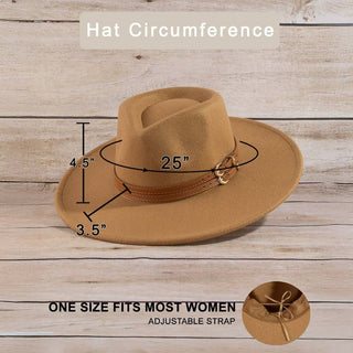Double Belt Strap Wide Brim Fedora Hat