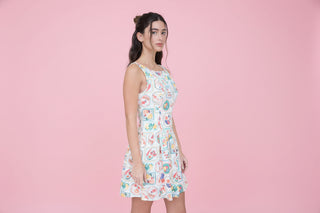 Mediterranean Print Sleeveless Button-Front Mini Dress