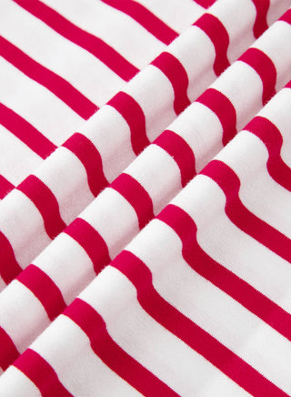 Stripe Scalloped Trim Round Neck T Shirt