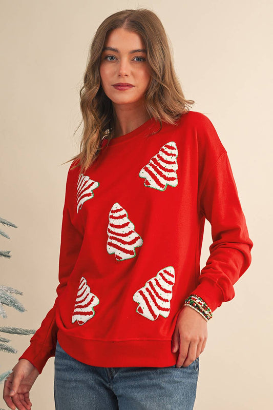 Christmas Tree Patched Graphic Sweatshirt