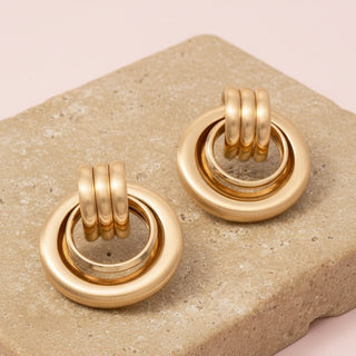 Layered Brushed Metallic Hoop Stud Earrings