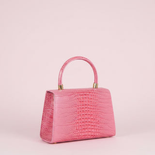 Croc Embossed Push Lock Flap Satchel