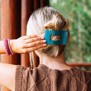 TELETIES Teal With It Medium Flat Rectangle Hair Clip