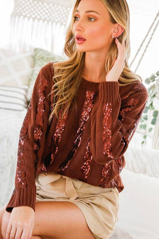 Sequin Cable Knit Sweater