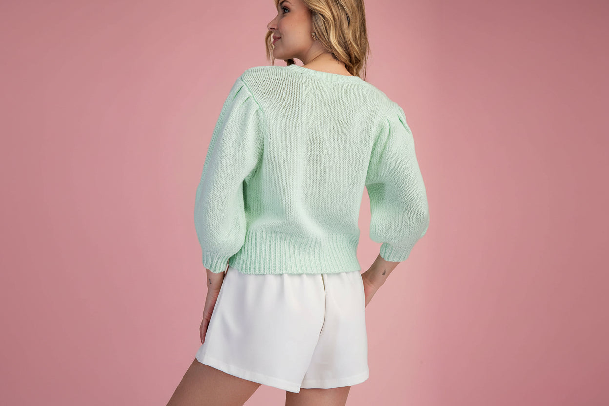 Short Puff Sleeve Button Down Cardigan