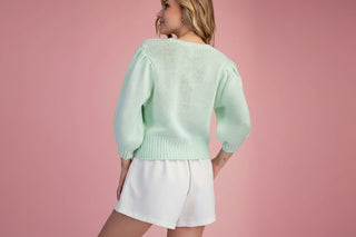 Short Puff Sleeve Button Down Cardigan