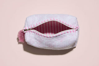 Pink Quilted Seashell Cosmetic Pouch – Zipper Makeup Bag with Tassel