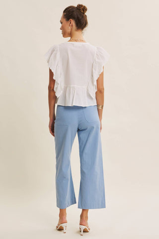 Stretch Cotton Linen High-Waist Ankle Pants