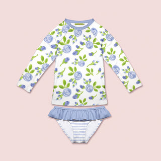 Girls’ Floral Periwinkle Long-Sleeve Rashguard Set