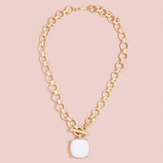 Large Square Faceted Stone Pendant Toggle Chain Necklace