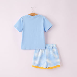 Back to School Pencil Boys Set Applique Plaid Shorts