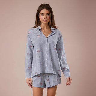 Stripe Flag Embro Oversized Button Down Shirt