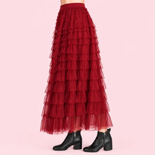 Tiered Ruffle Mesh Maxi Skirt