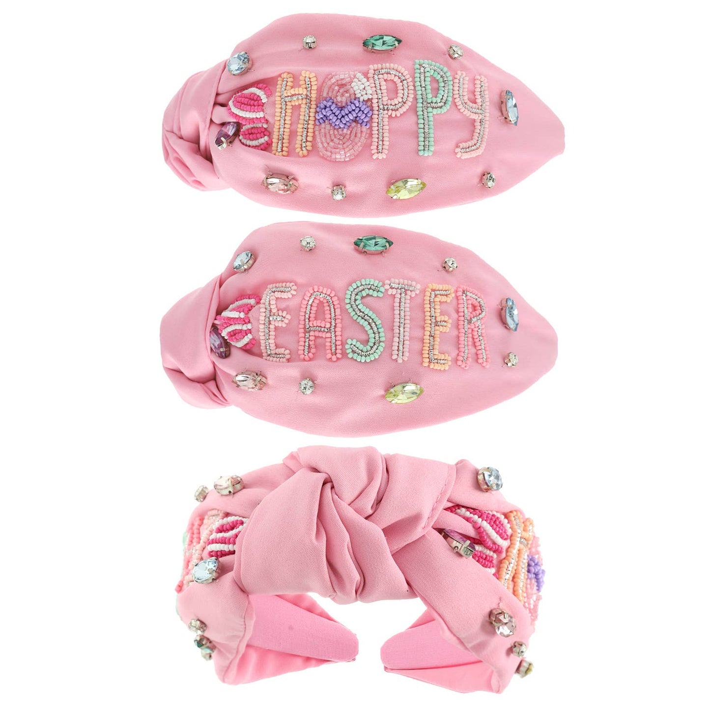 Floral Easter Bunny Beaded Top Knotted Headband