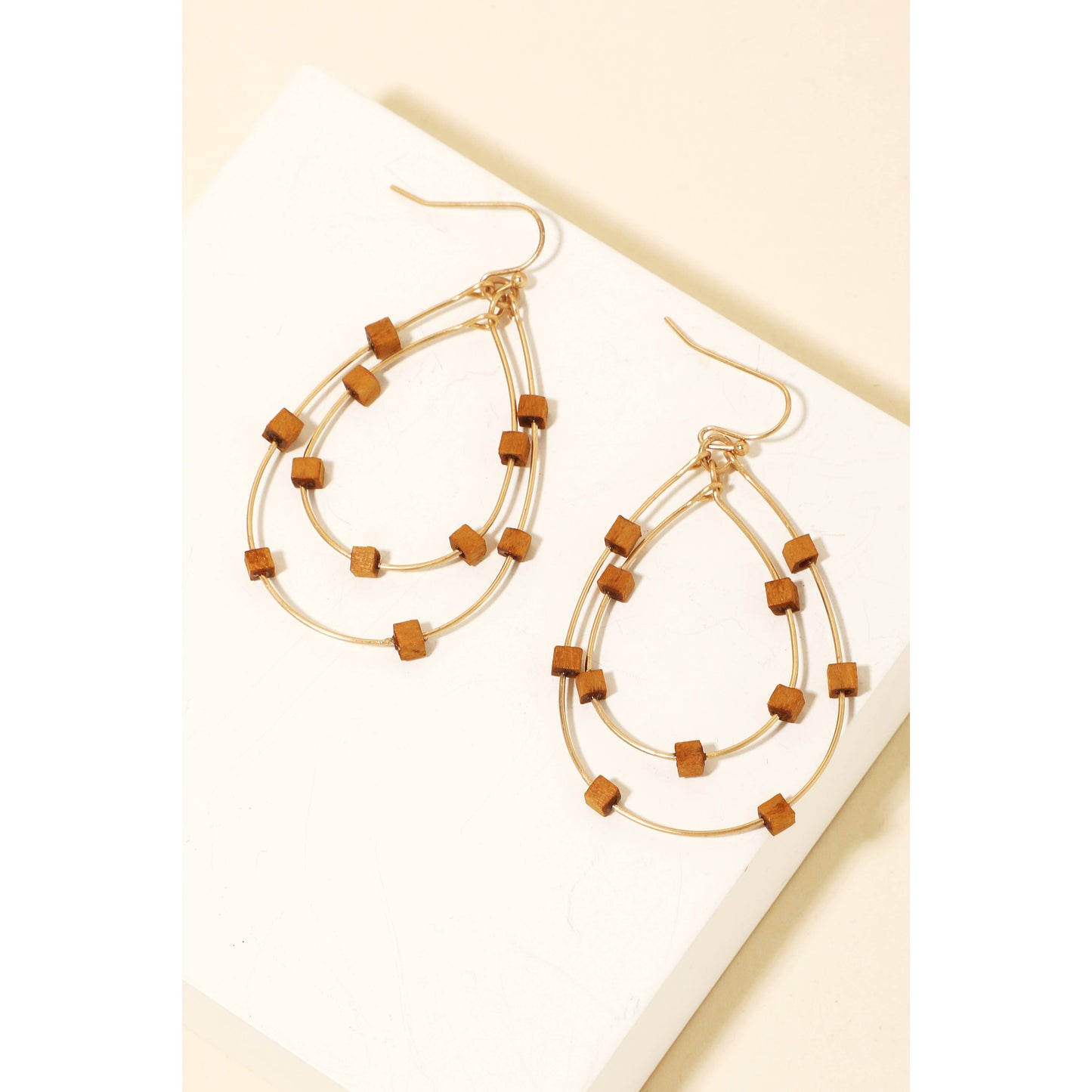 Square Beaded Layered Tear Dangle Earrings