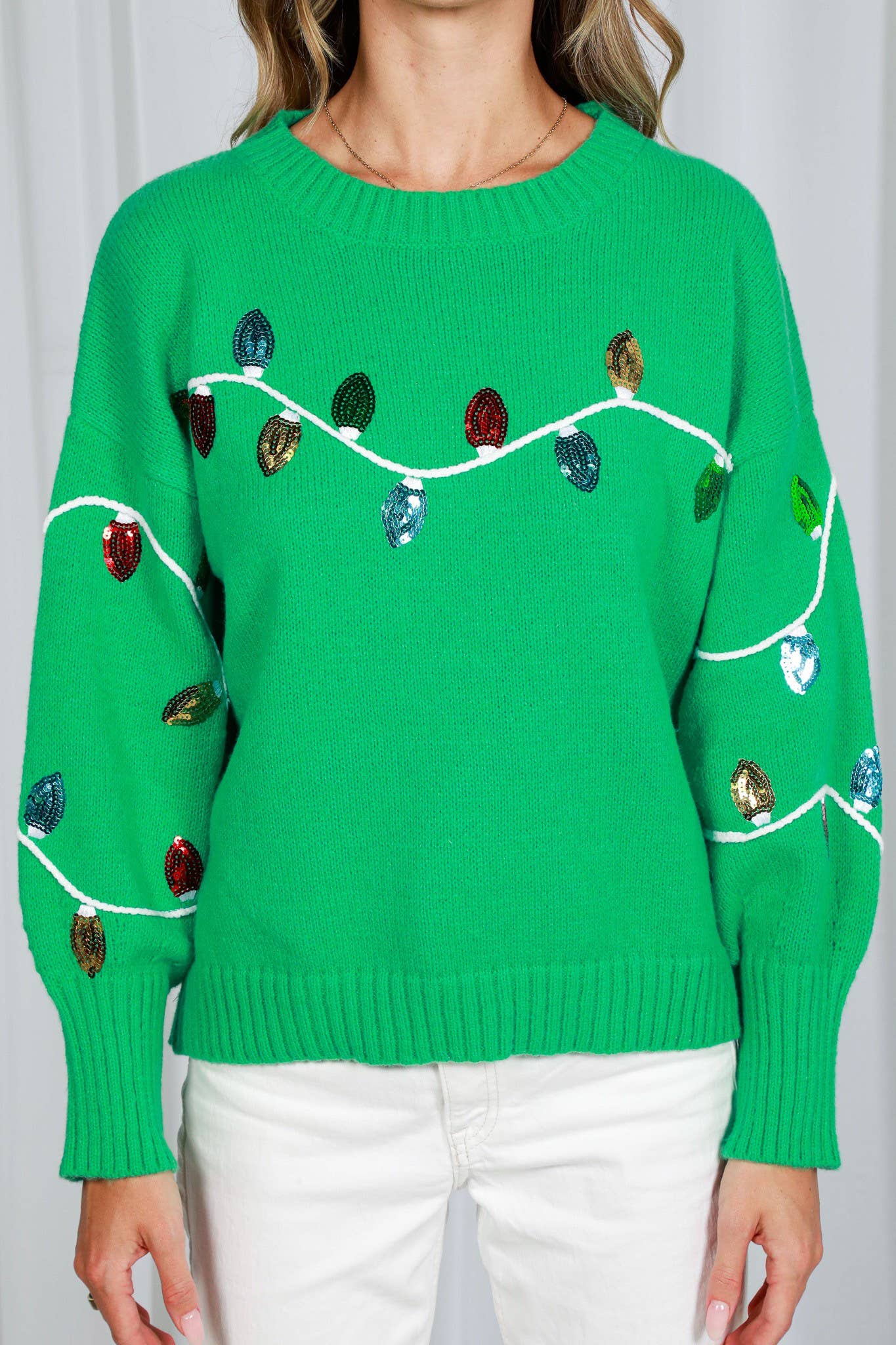 Christmas Light Sequin Crew Neck Knitted Sweater