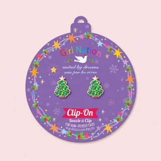 Girl Nation Happy Christmas Tree Clip-On Earrings