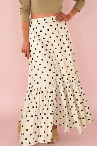 Polka Dot Ruffled Slit Maxi Skirt