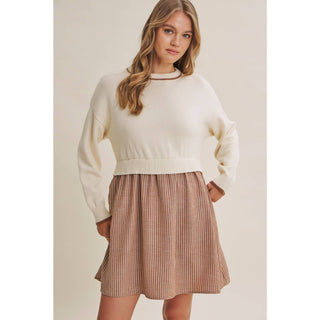 Mixed Media Long Sleeve Twofer Mini Dress
