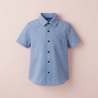 Boys&nbsp;Navy Watermelon Seersucker &amp; Coral Short Se