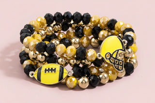 Faceted Crystal Gameday Football Stretch Bracelet Stack