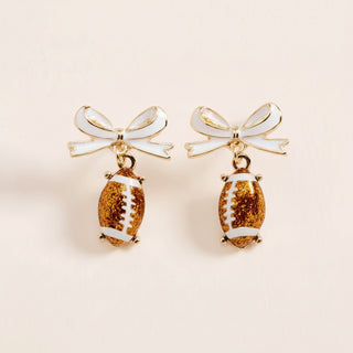 Glitter Football & Ribbon Bow Drop Earrings