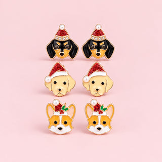 Christmas Santa Hat Puppy Dog Stud Earrings