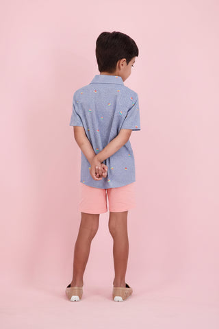 Boys&nbsp;Navy Watermelon Seersucker &amp; Coral Short Se