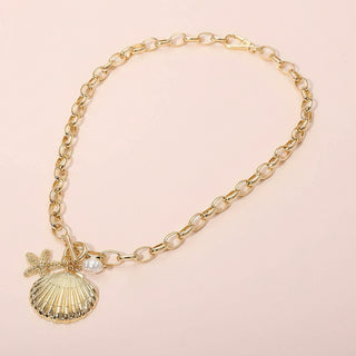 Coastal Charm Gold Starfish & Seashell Toggle Statement Necklace